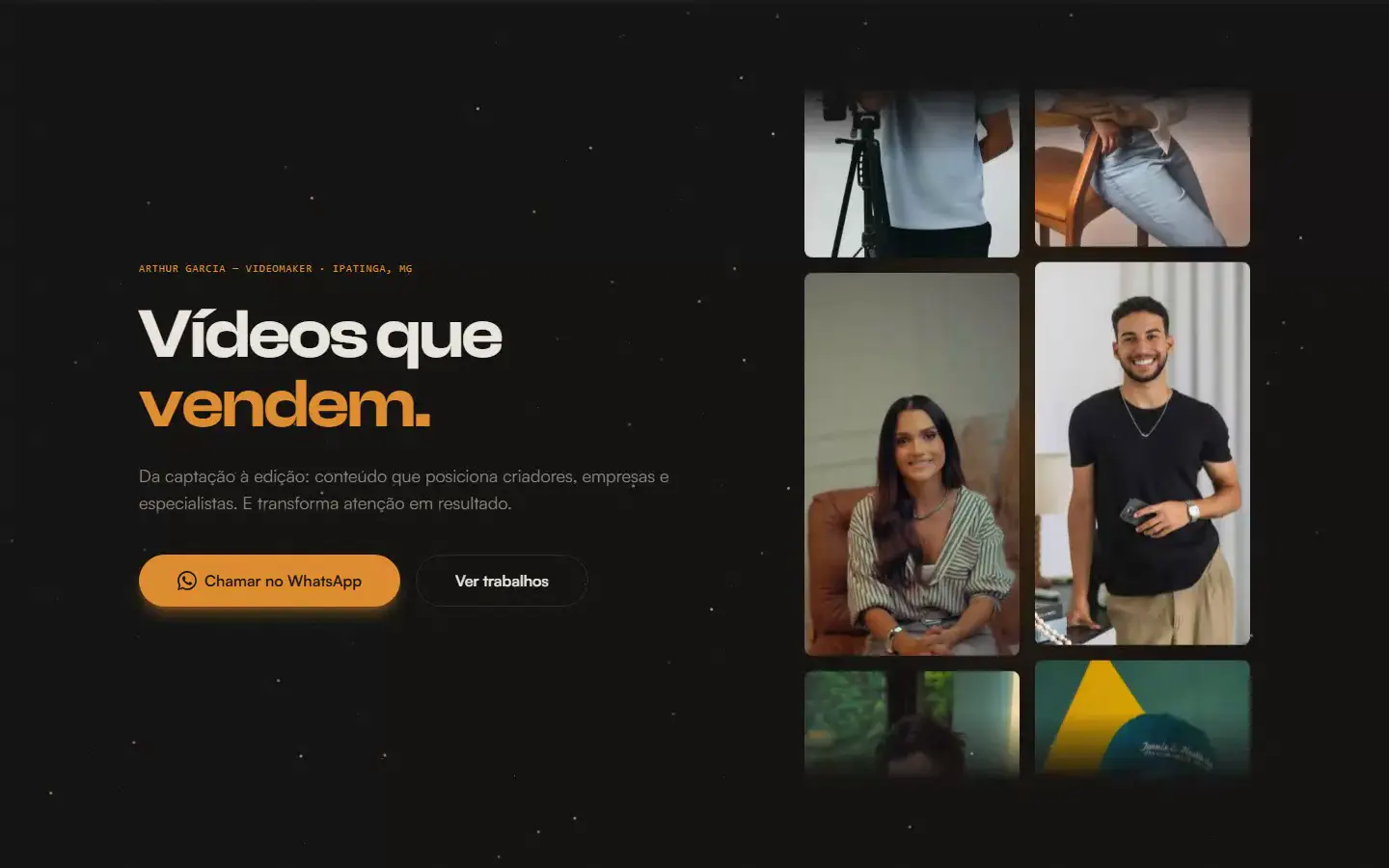 Página inicial do Portfólio Arthur. Versão desktop.